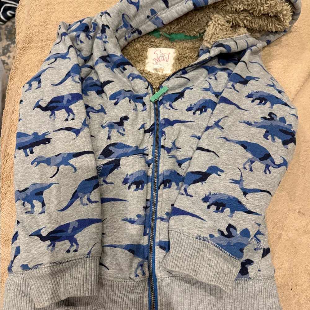 Boden Blue and Gray Dinosaur Hoodie